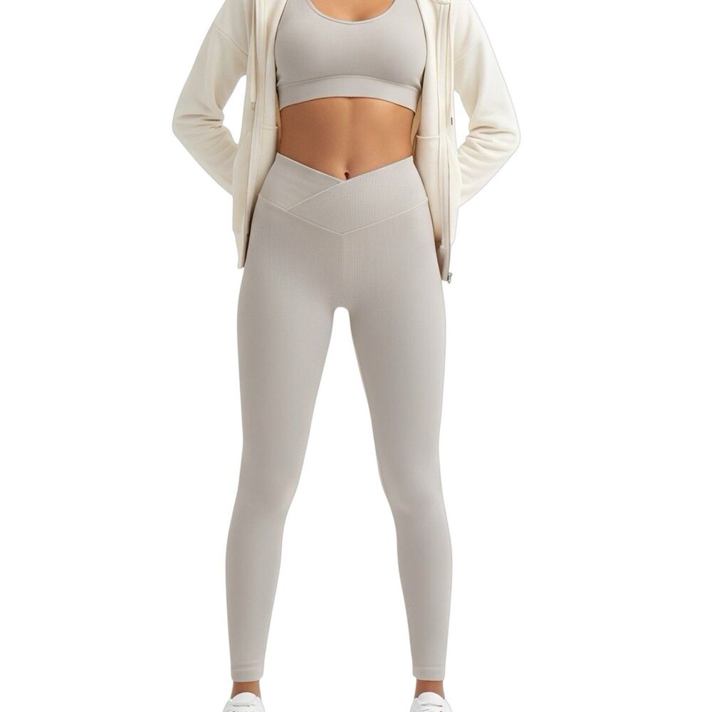Divided H&M  Leggings Ribbed Jersey Wrapover V Waist Pannel Size Small Crossover